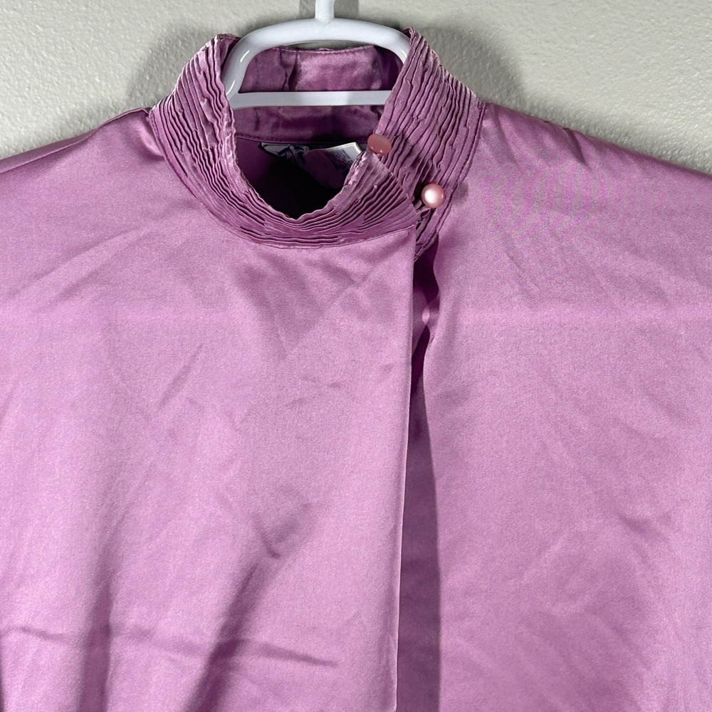 Pendleton Classic Blouse Orchid Purple Satin Pleated Mock Neck Vintage Size 14